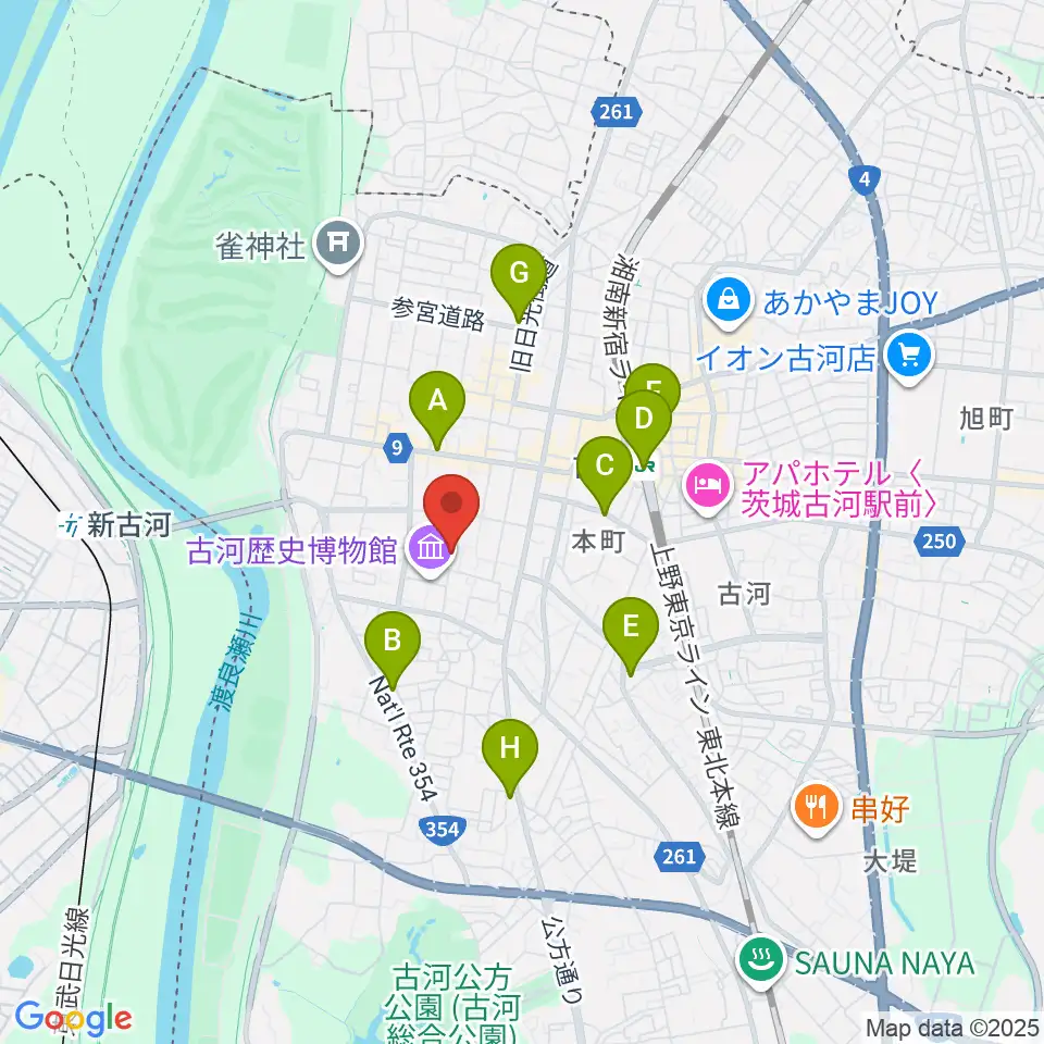 古河文学館周辺のコンビニエンスストア一覧地図