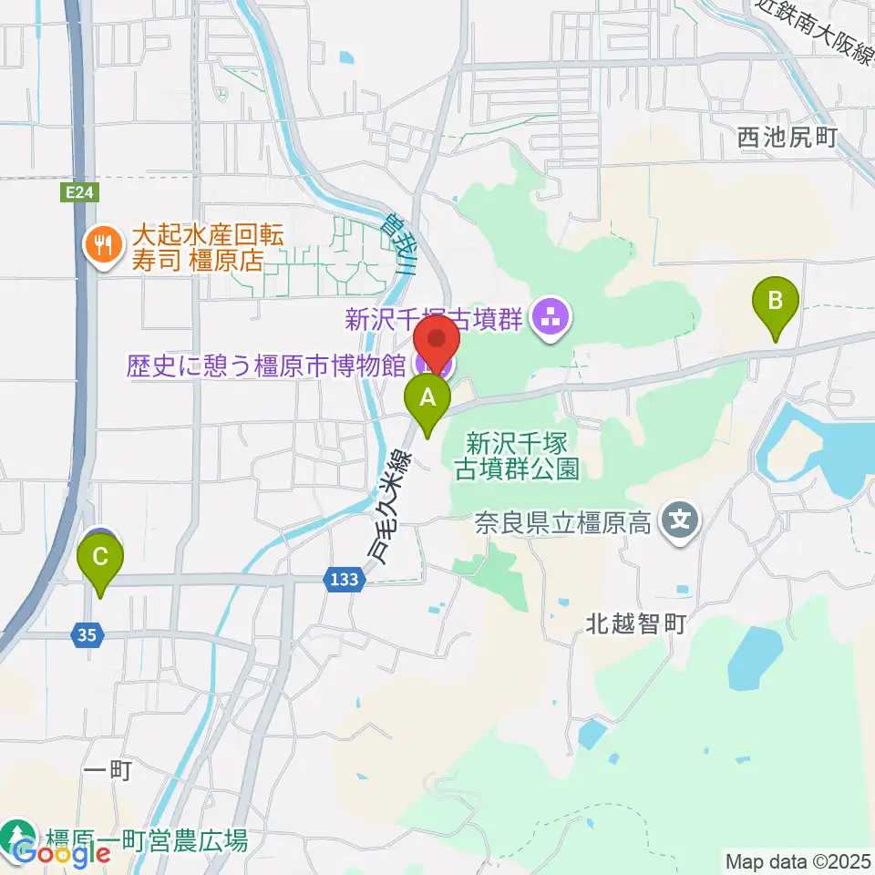 歴史に憩う橿原市博物館周辺のコンビニエンスストア一覧地図