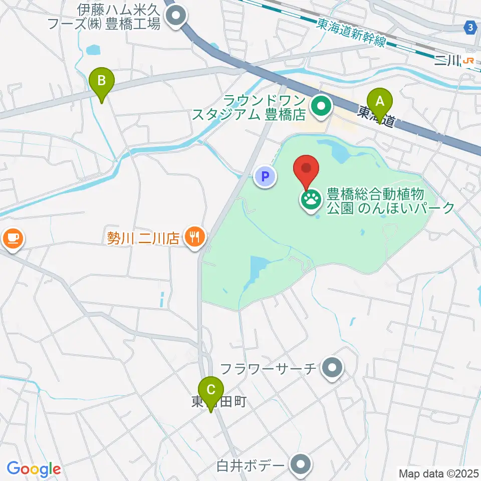 豊橋市自然史博物館周辺のコンビニエンスストア一覧地図