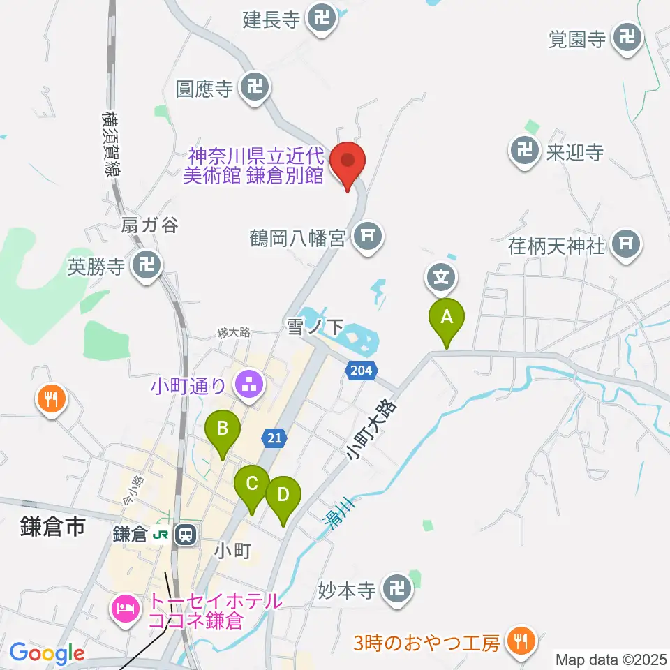 神奈川県立近代美術館 鎌倉別館周辺のコンビニエンスストア一覧地図