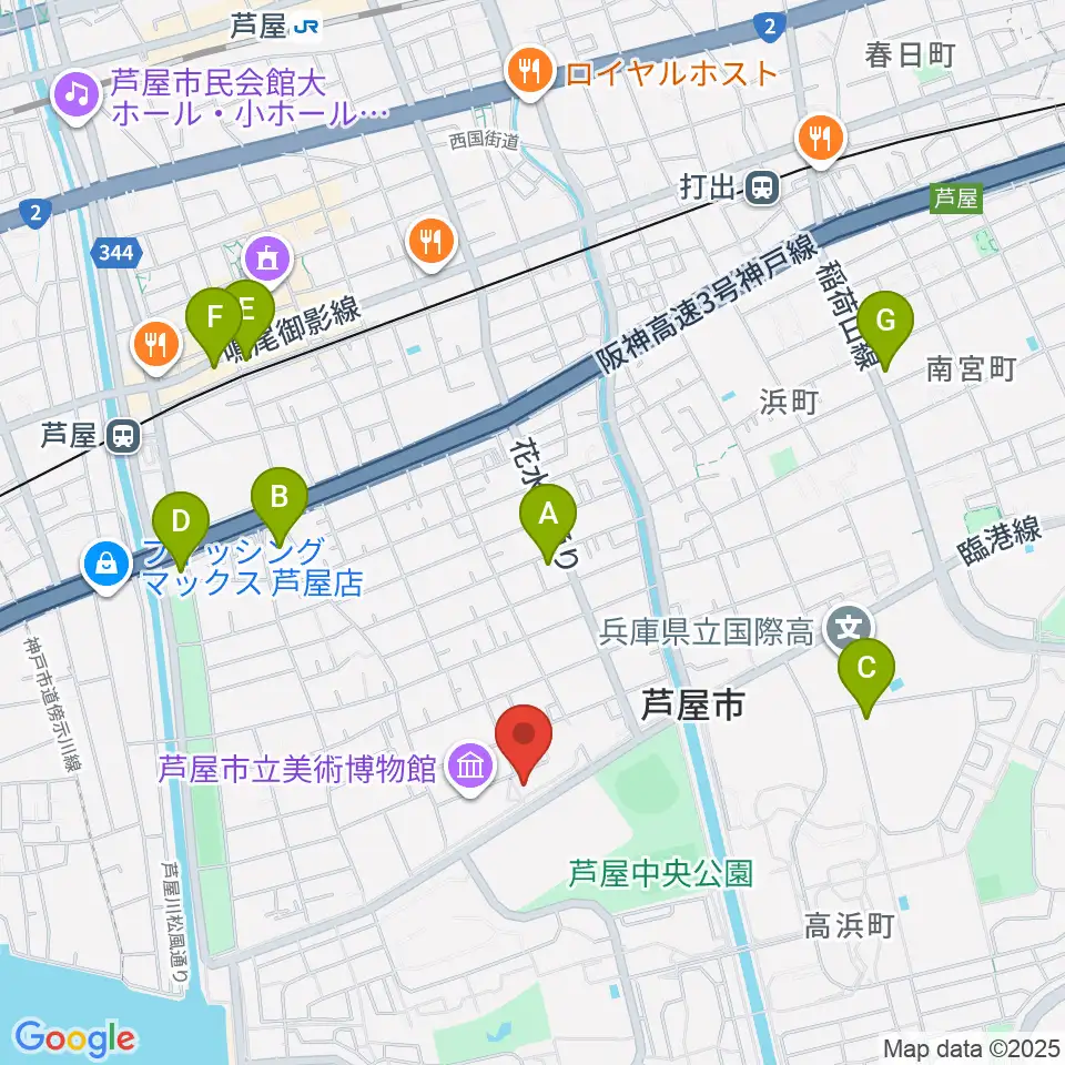 芦屋市谷崎潤一郎記念館周辺のコンビニエンスストア一覧地図