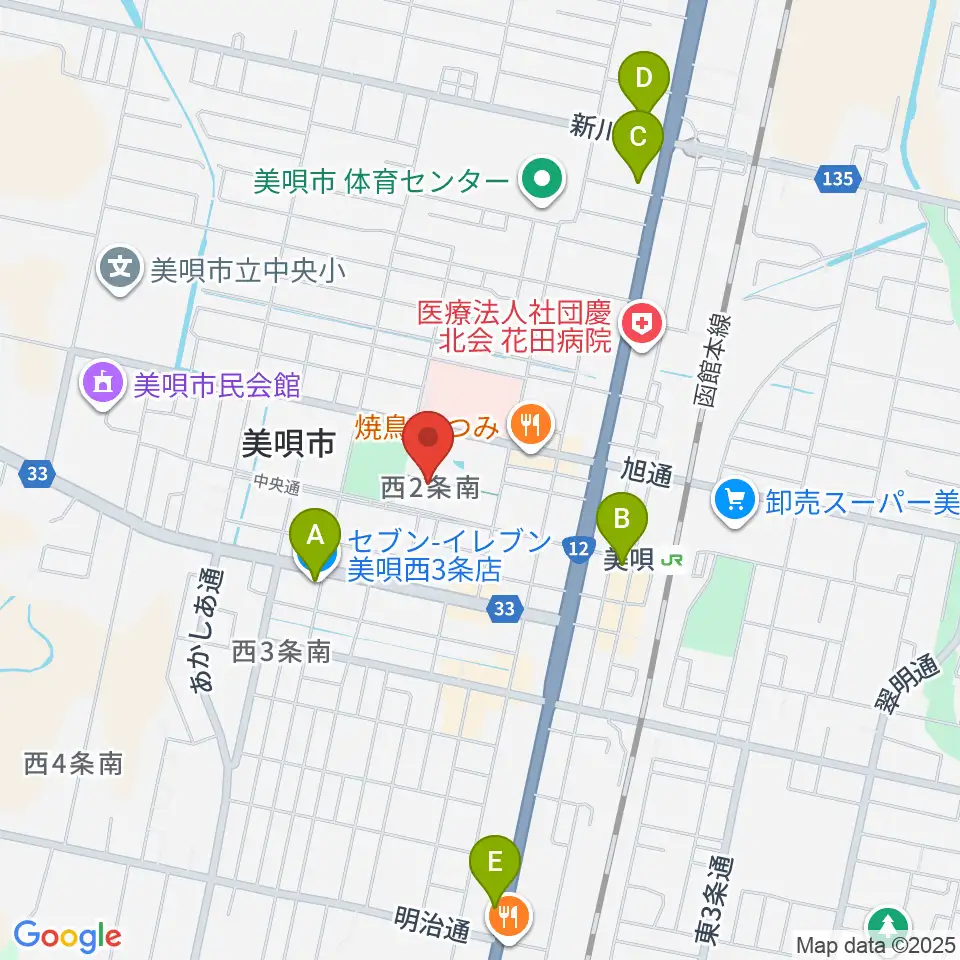 美唄市郷土史料館周辺のコンビニエンスストア一覧地図