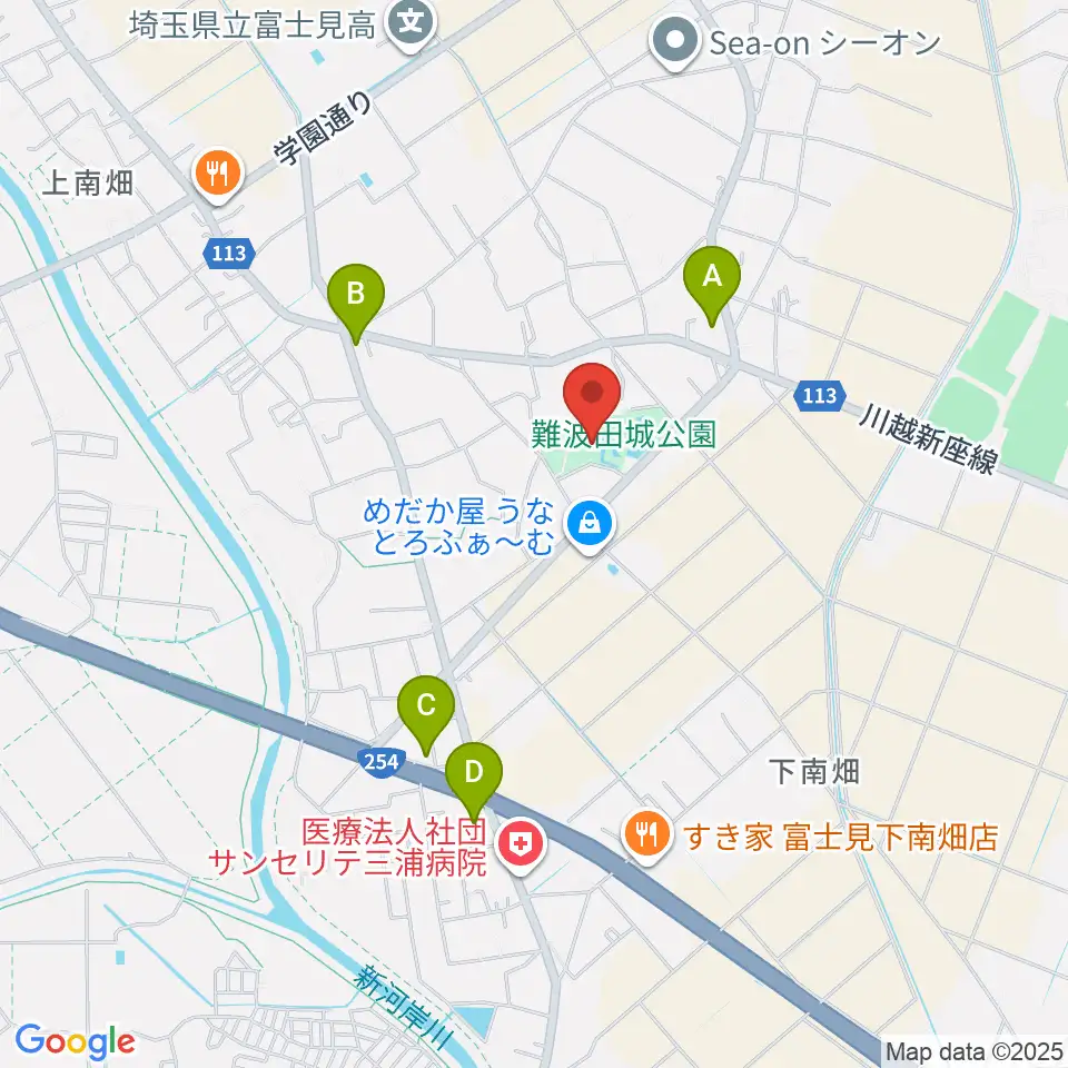 難波田城資料館周辺のコンビニエンスストア一覧地図