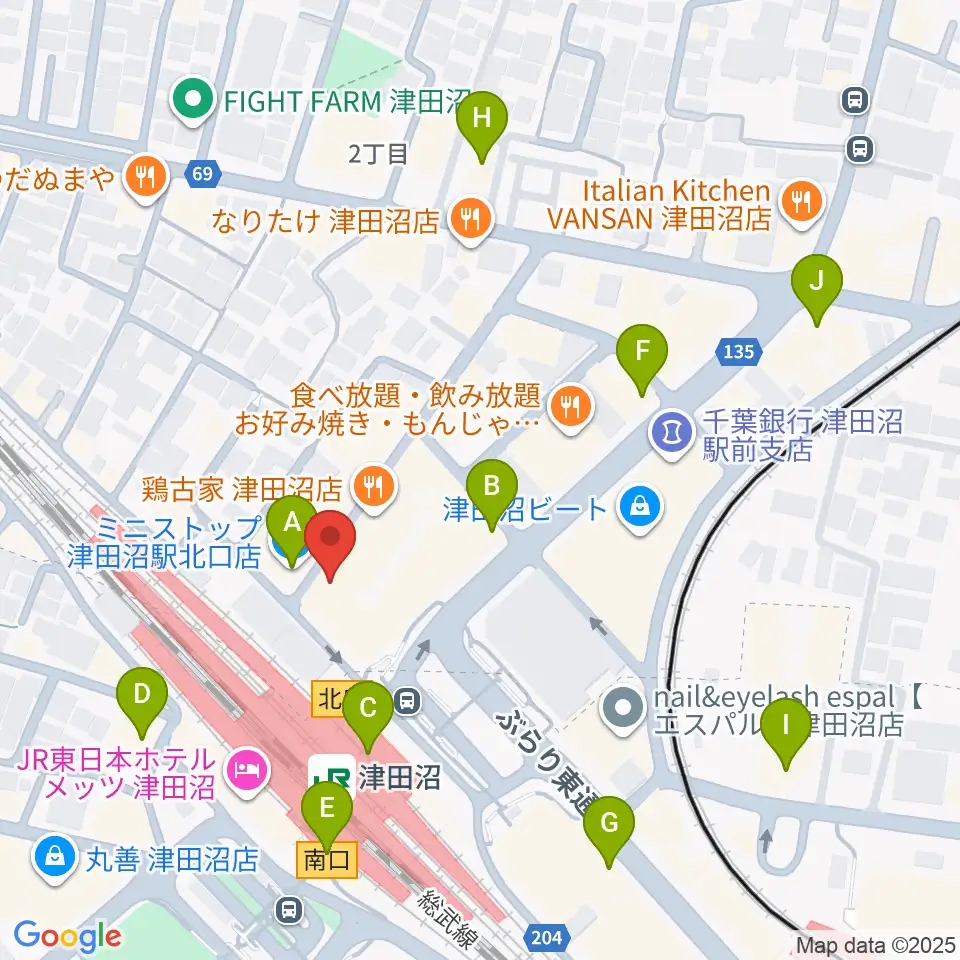 RBC's津田沼スタジオ周辺のコンビニエンスストア一覧地図
