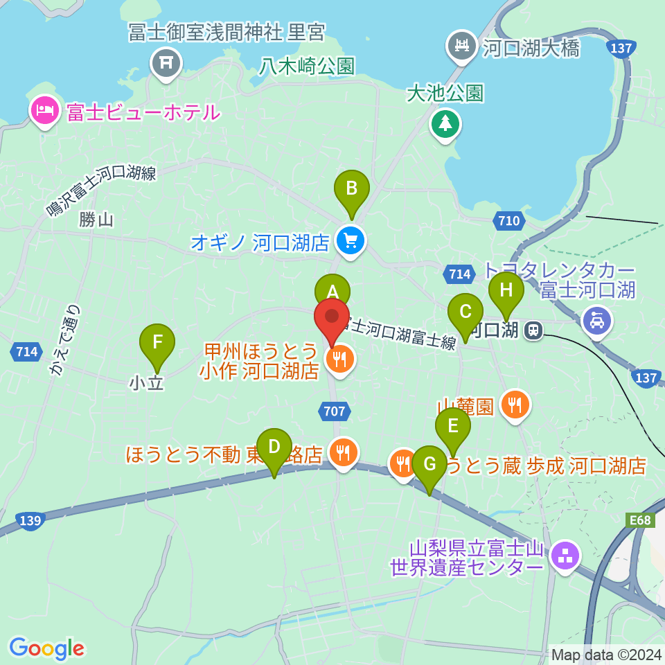 河口湖キャメロット周辺のコンビニエンスストア一覧地図