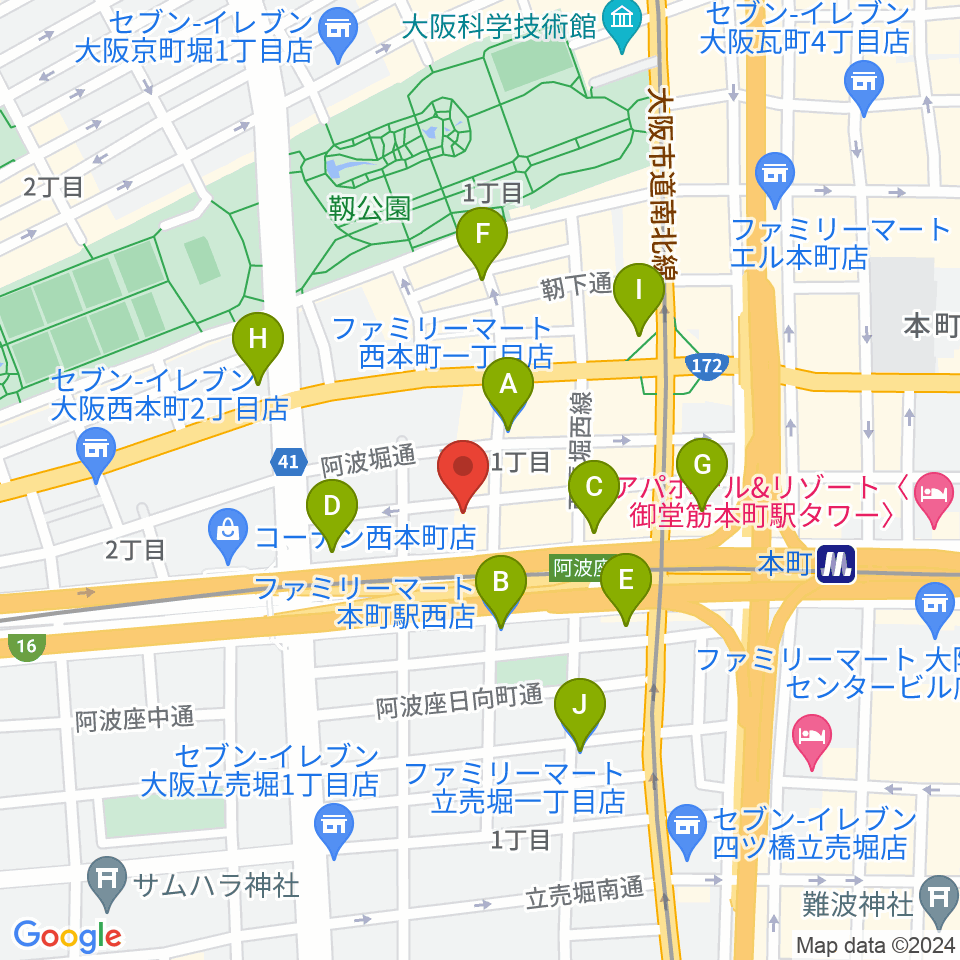 本町スタジオキューブ周辺のコンビニエンスストア一覧地図