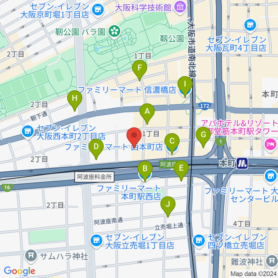 本町スタジオキューブ周辺のコンビニエンスストア一覧地図