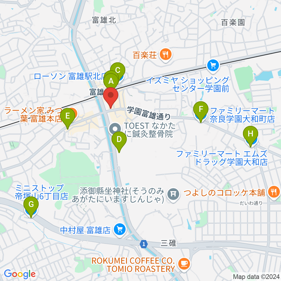 スタジオジュエル富雄店周辺のコンビニエンスストア一覧地図