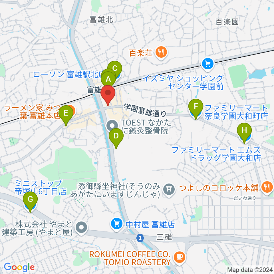 スタジオジュエル富雄店周辺のコンビニエンスストア一覧地図