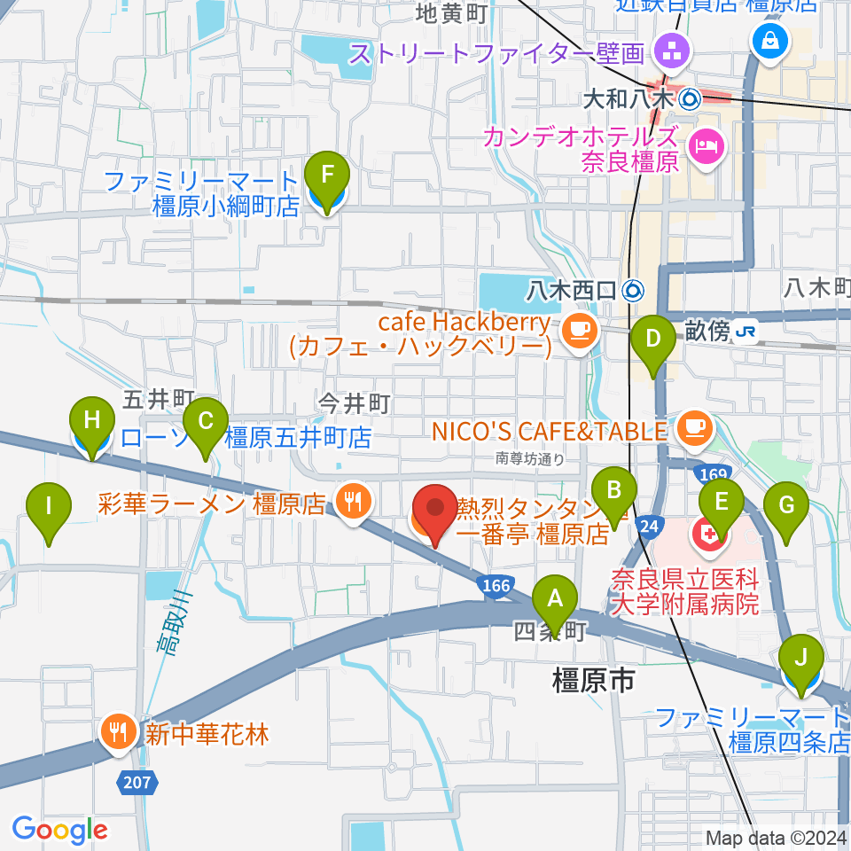 ハーツミュージックスタジオ橿原八木店周辺のコンビニエンスストア一覧地図