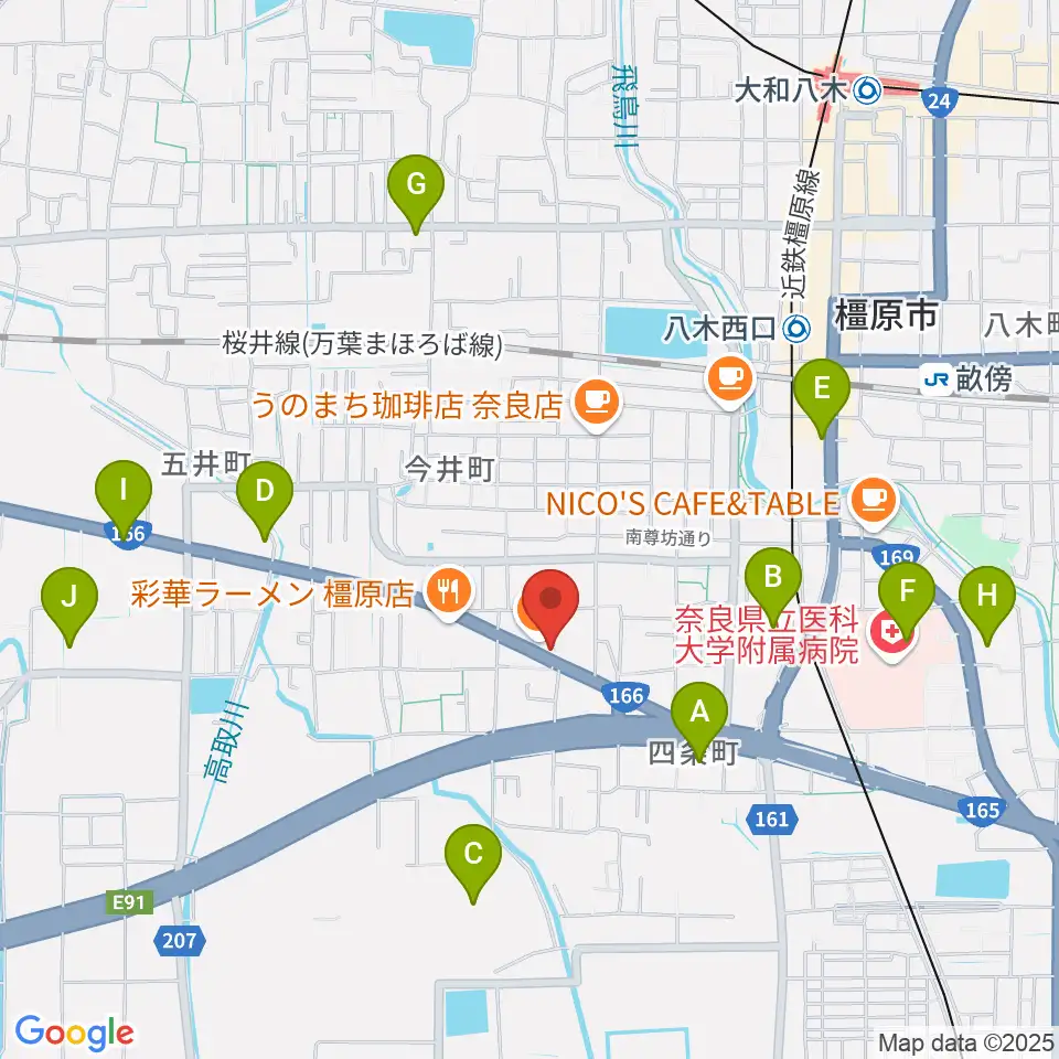 ハーツミュージックスタジオ橿原八木店周辺のコンビニエンスストア一覧地図