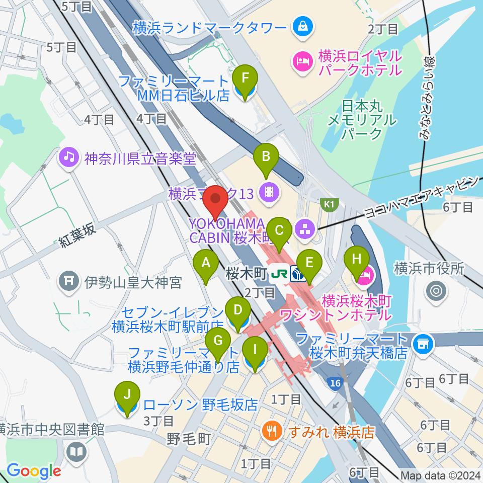 ヨコハマセーラスタジオ周辺のコンビニエンスストア一覧地図