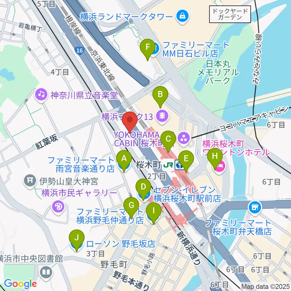 ヨコハマセーラスタジオ周辺のコンビニエンスストア一覧地図