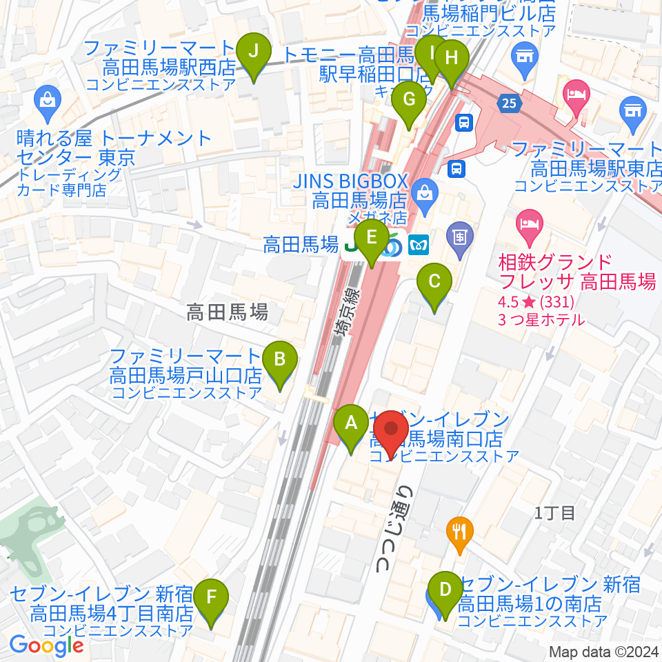 BASS ON TOP 高田馬場店周辺のコンビニエンスストア一覧地図