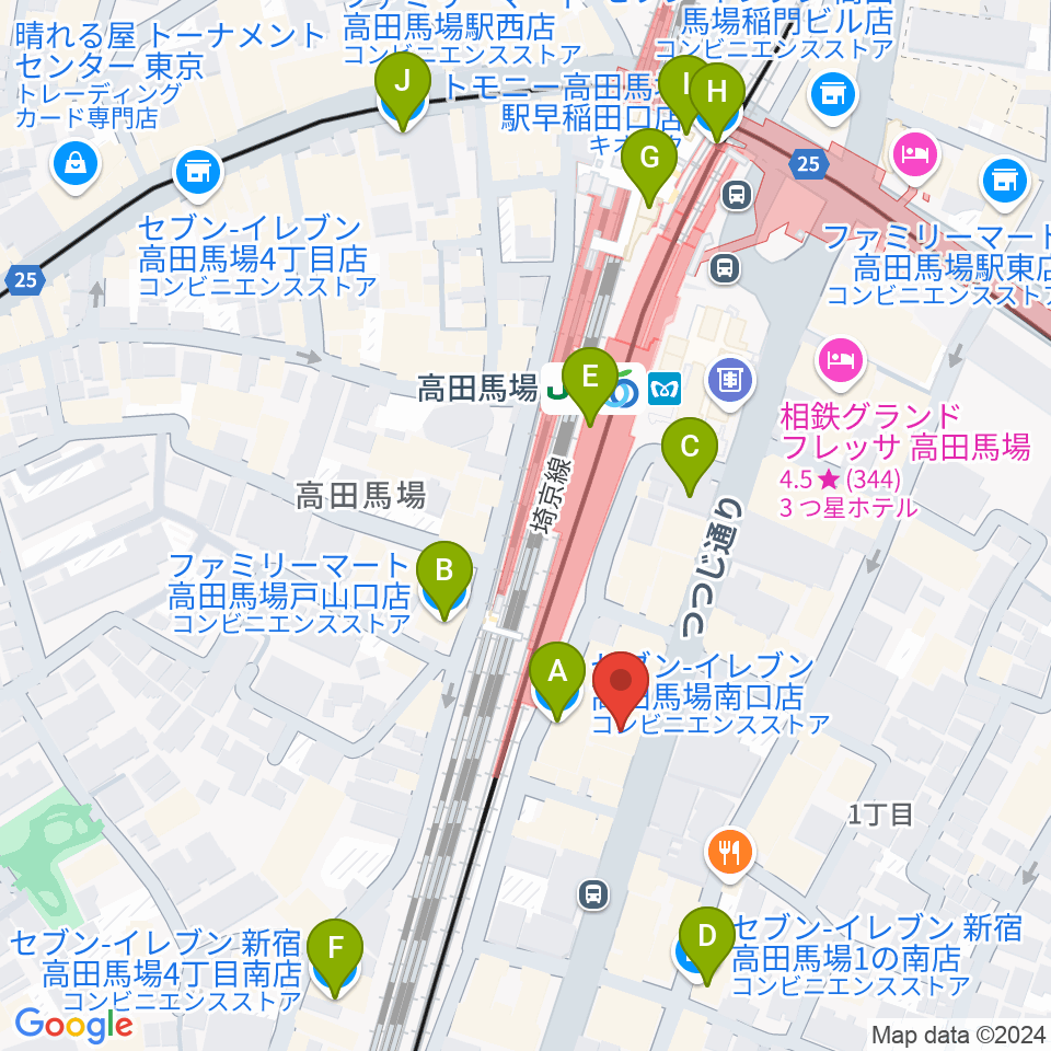 BASS ON TOP 高田馬場店周辺のコンビニエンスストア一覧地図