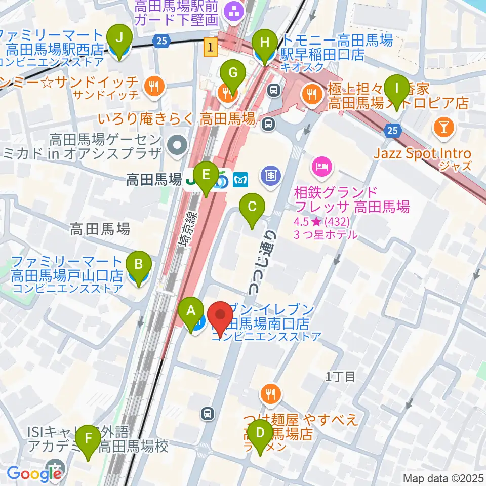 BASS ON TOP 高田馬場店周辺のコンビニエンスストア一覧地図