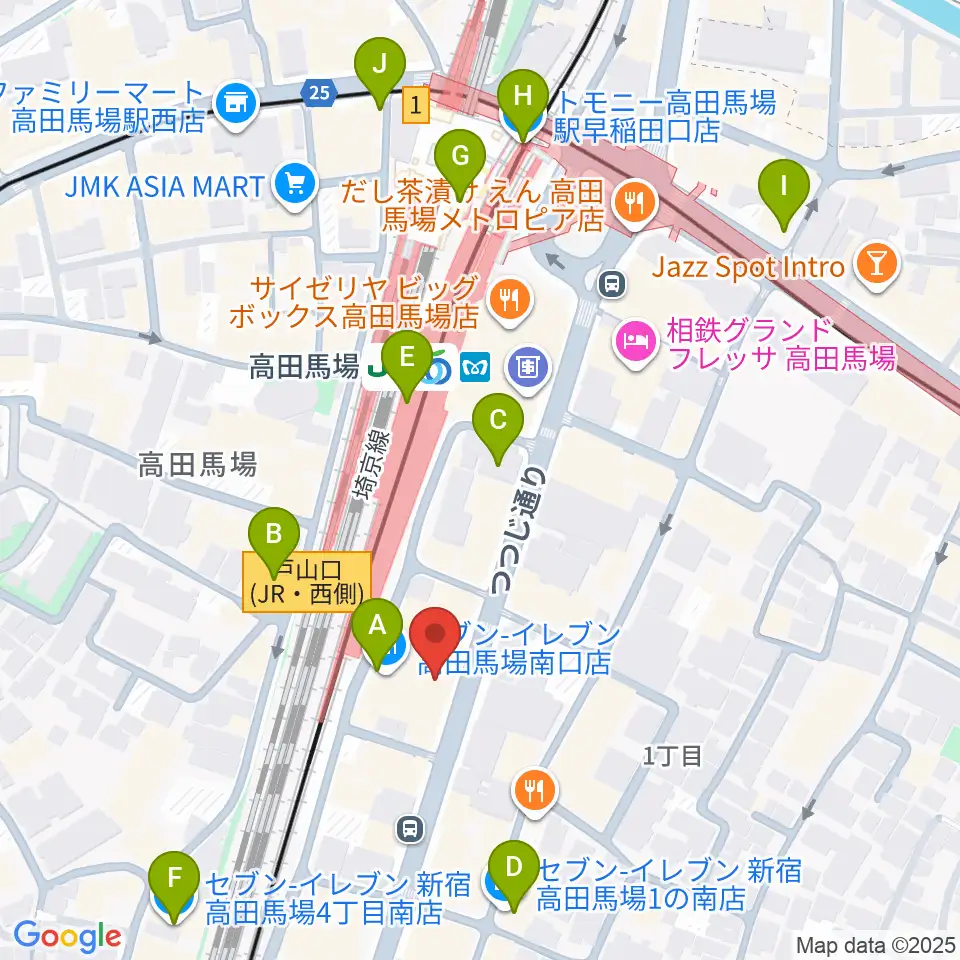 BASS ON TOP 高田馬場店周辺のコンビニエンスストア一覧地図