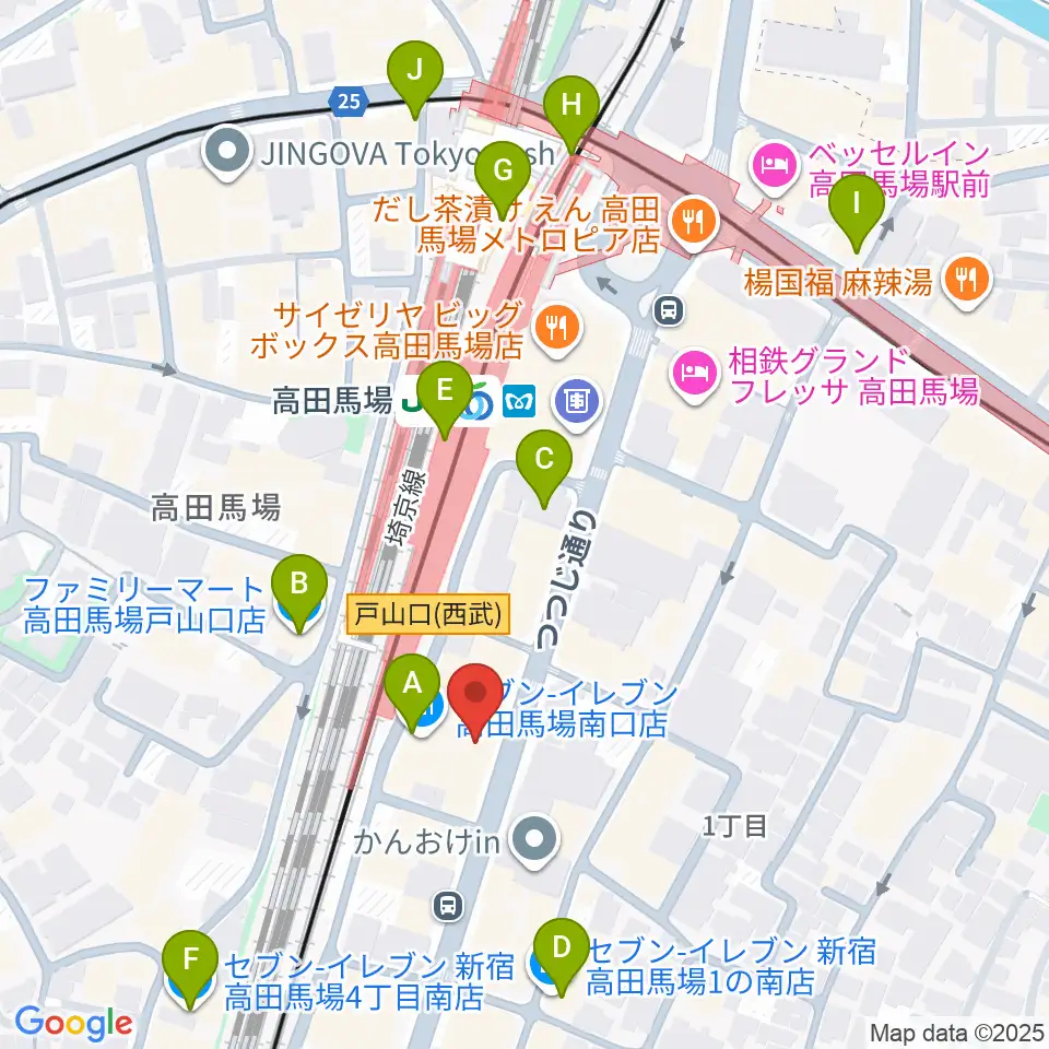 BASS ON TOP 高田馬場店周辺のコンビニエンスストア一覧地図