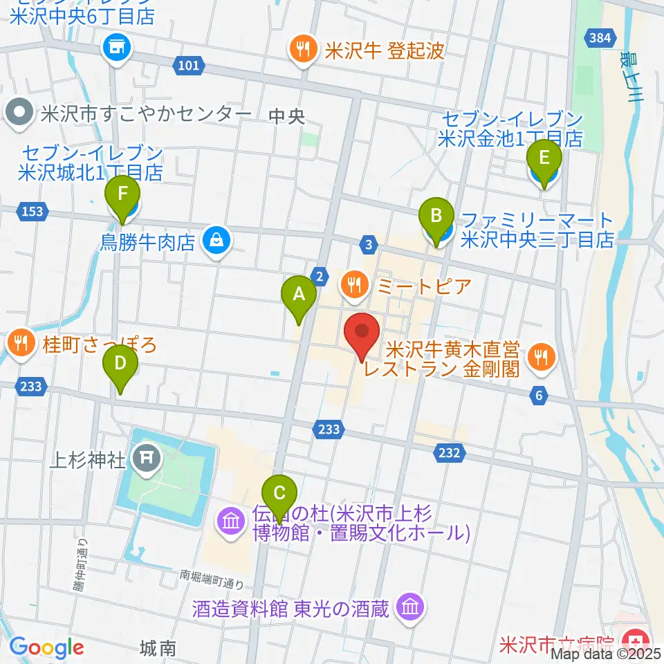米沢LIVE ARB周辺のコンビニエンスストア一覧地図