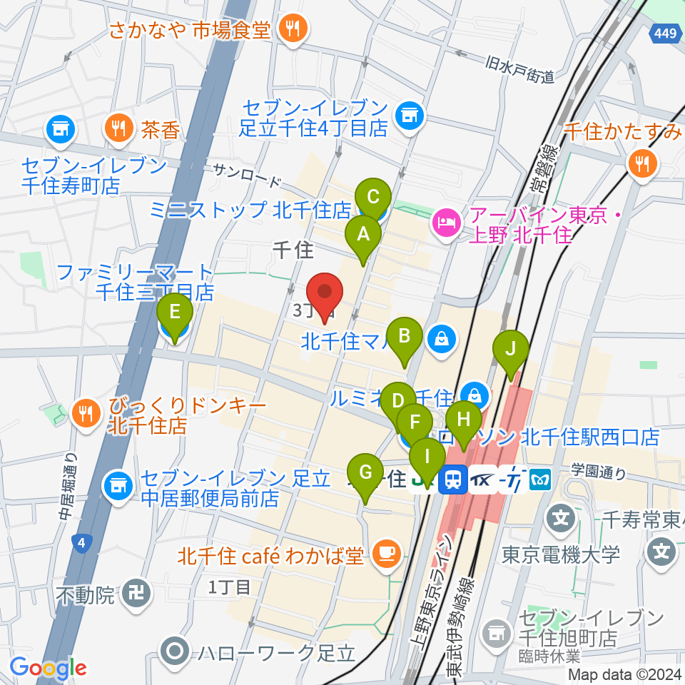 キャナリーギタースクール周辺のコンビニエンスストア一覧地図