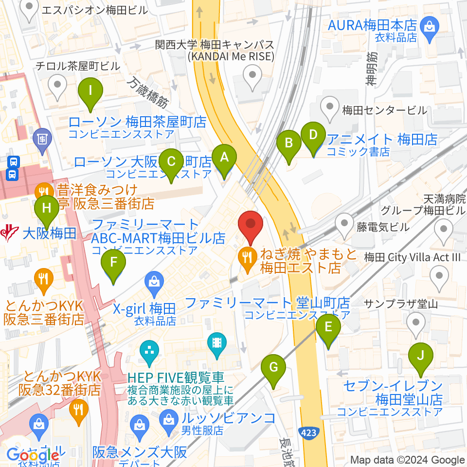 ドルチェ・ミュージック・アカデミーOSAKA周辺のコンビニエンスストア一覧地図