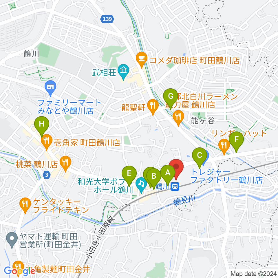 スガナミ楽器 鶴川駅前センター周辺のコンビニエンスストア一覧地図