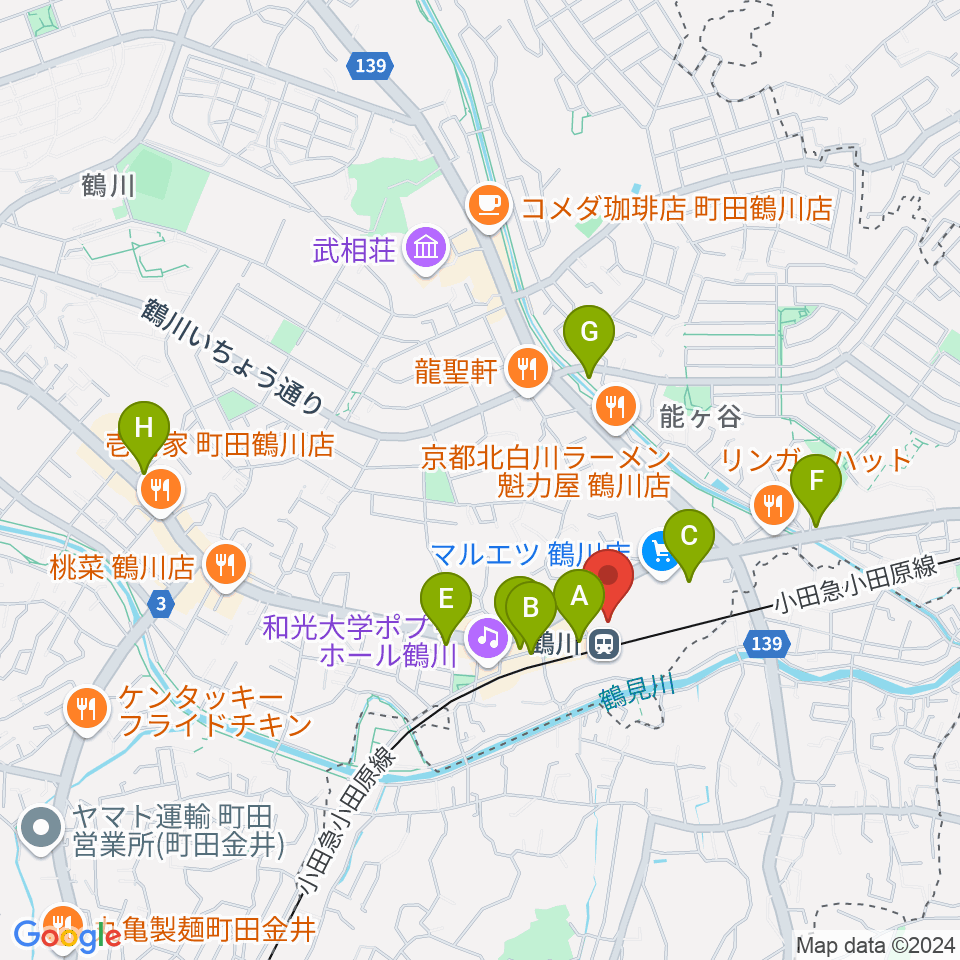 スガナミ楽器 鶴川駅前センター周辺のコンビニエンスストア一覧地図