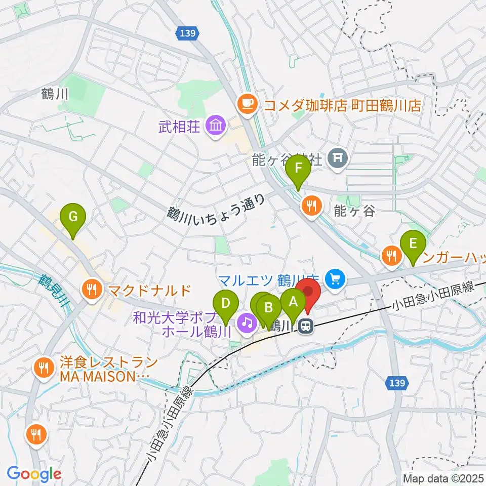 スガナミ楽器 鶴川駅前センター周辺のコンビニエンスストア一覧地図