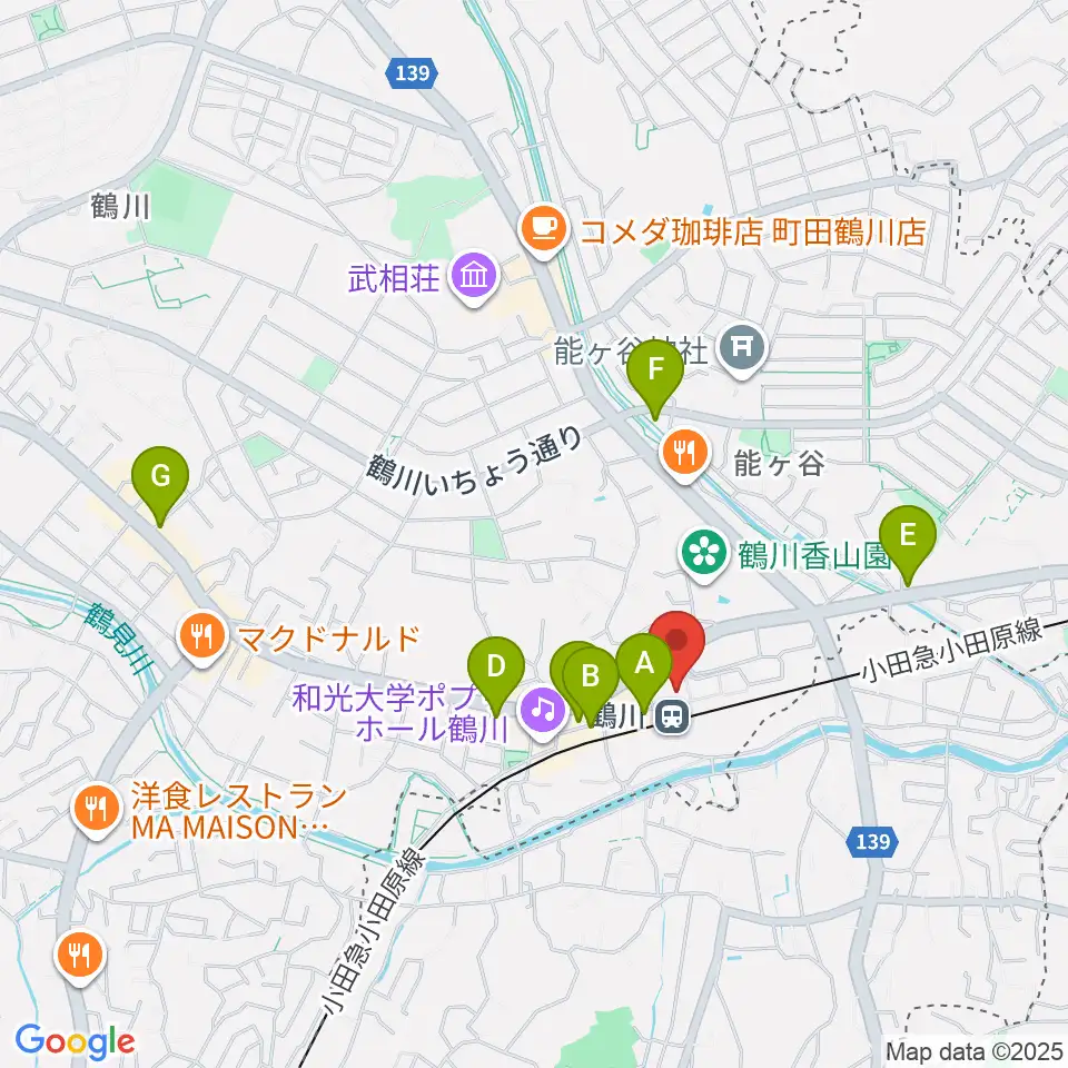 スガナミ楽器 鶴川駅前センター周辺のコンビニエンスストア一覧地図