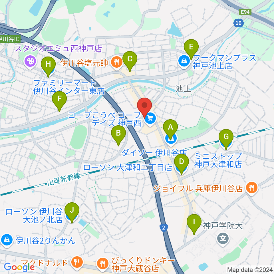 スガナミ楽器 伊川谷ミュージックセンター周辺のコンビニエンスストア一覧地図