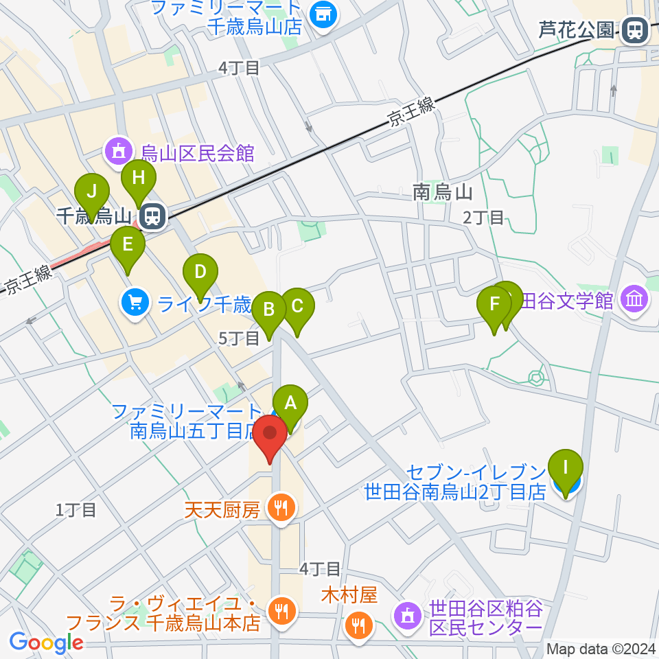 スガナミ楽器 烏山南口センター周辺のコンビニエンスストア一覧地図