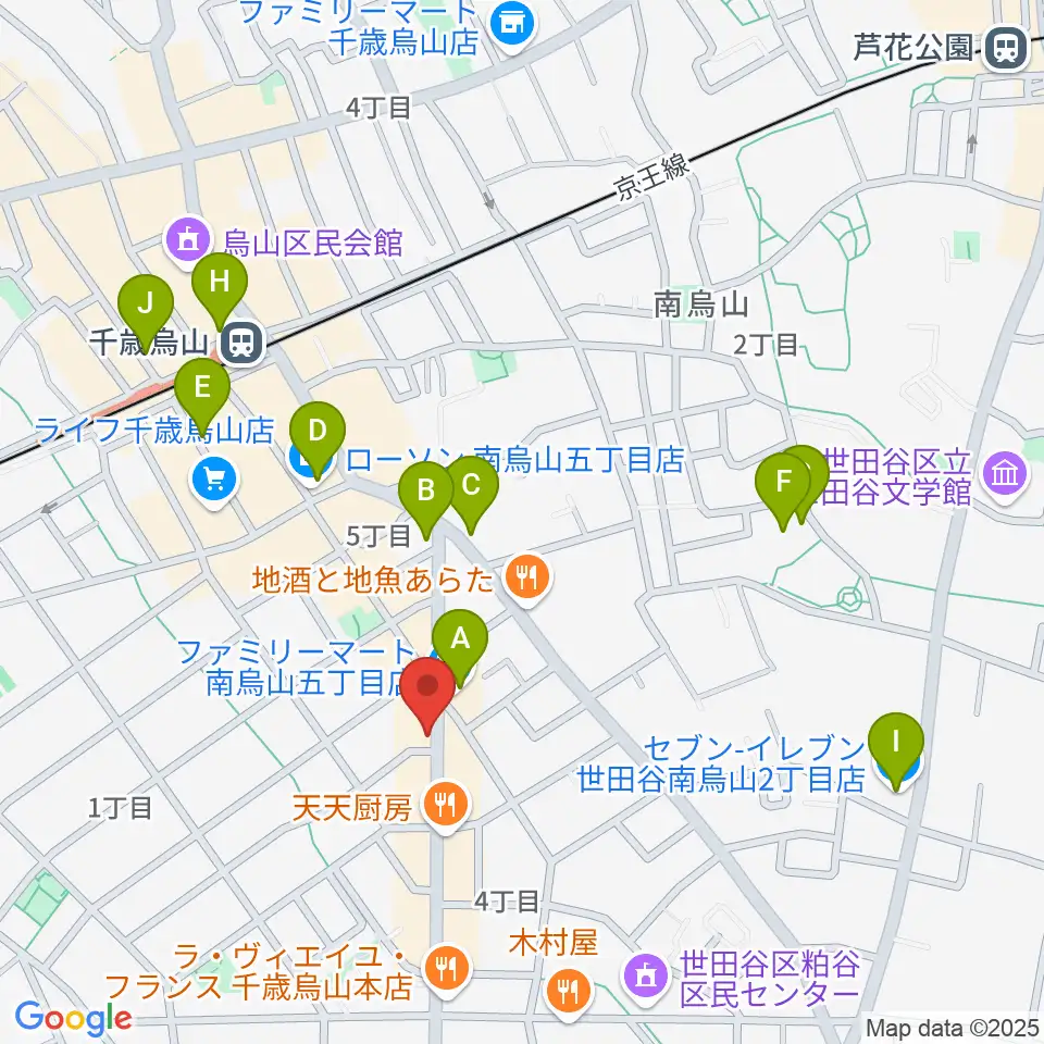 スガナミ楽器 烏山南口センター周辺のコンビニエンスストア一覧地図