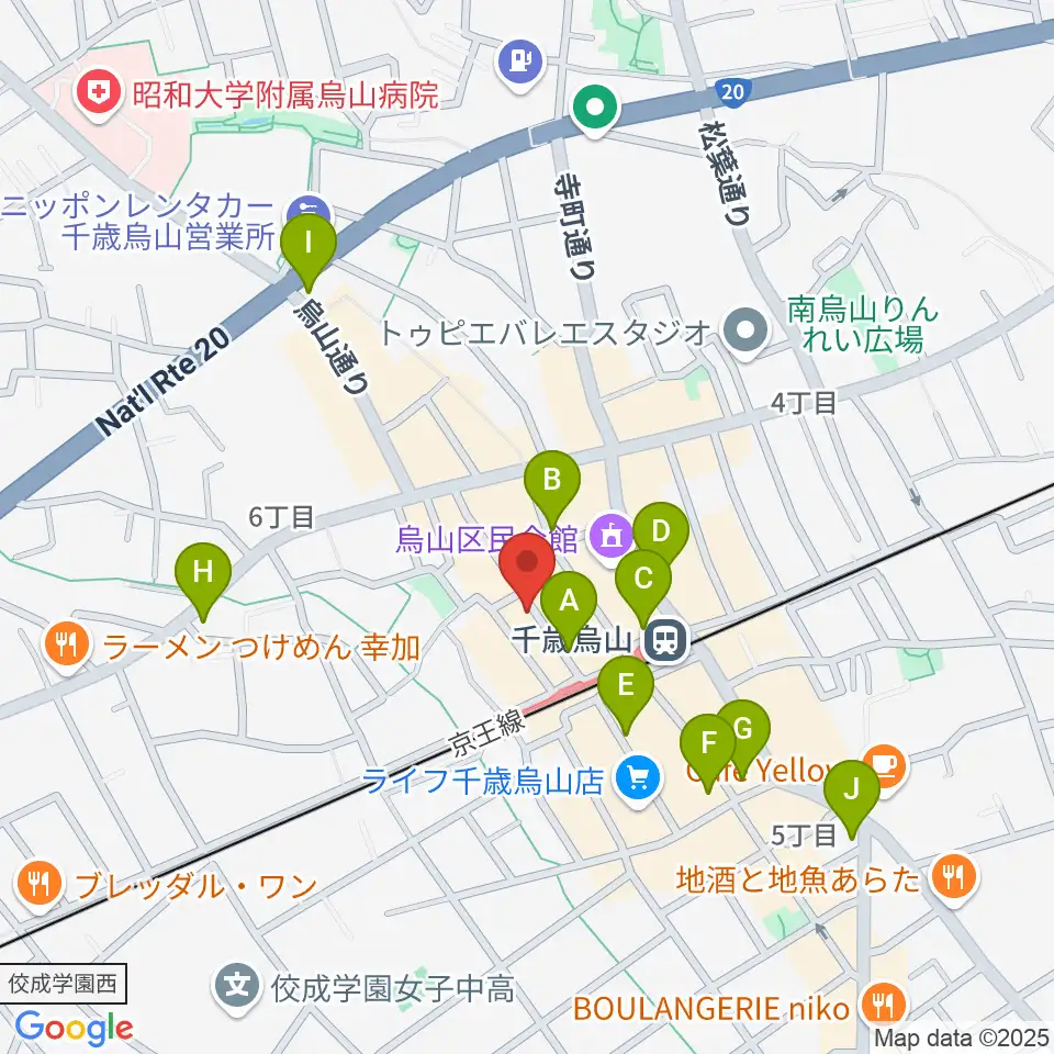 スガナミ楽器 烏山北口センター周辺のコンビニエンスストア一覧地図