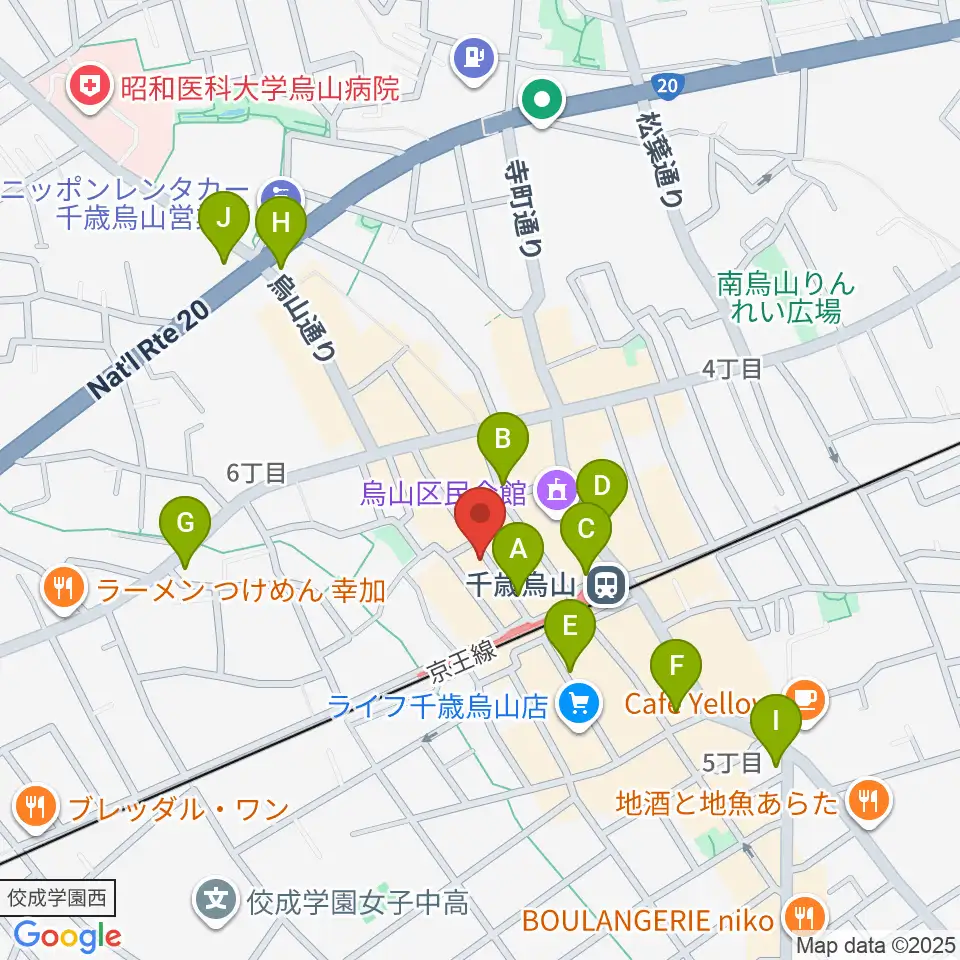 スガナミ楽器 烏山北口センター周辺のコンビニエンスストア一覧地図
