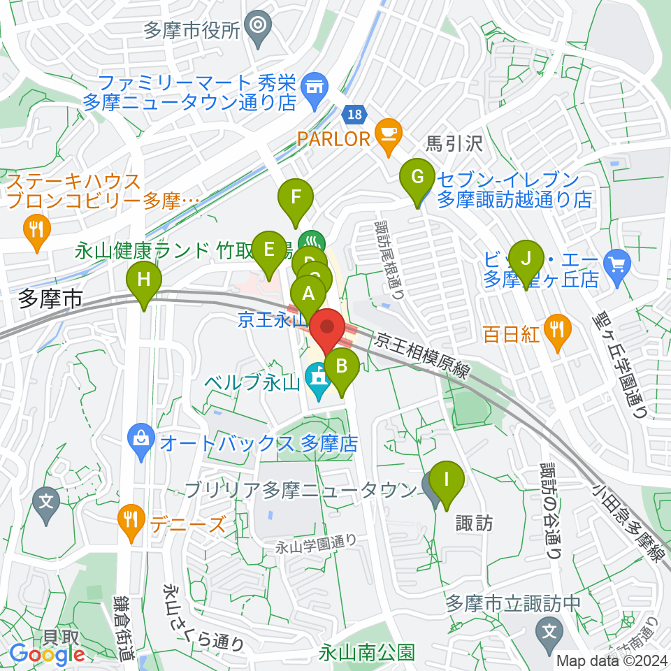 スガナミ楽器 永山センター周辺のコンビニエンスストア一覧地図