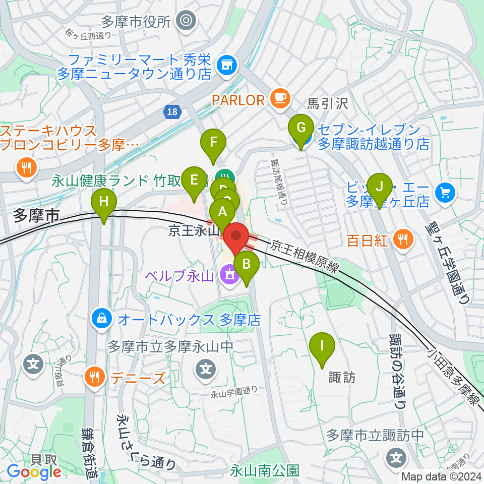 スガナミ楽器 永山センター周辺のコンビニエンスストア一覧地図