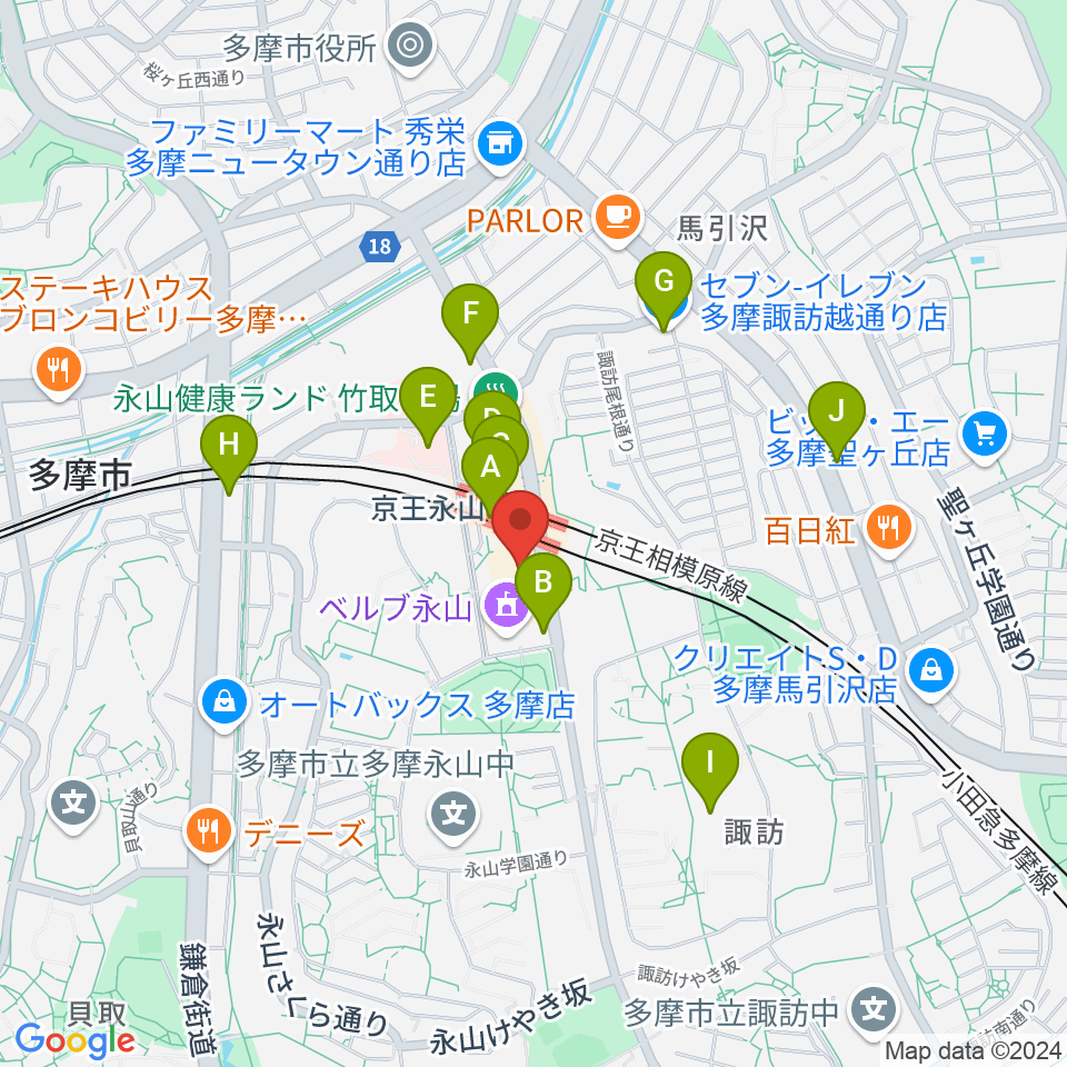 スガナミ楽器 永山センター周辺のコンビニエンスストア一覧地図