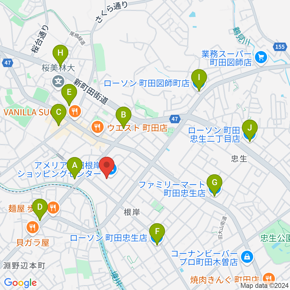 スガナミ楽器 町田根岸センター周辺のコンビニエンスストア一覧地図