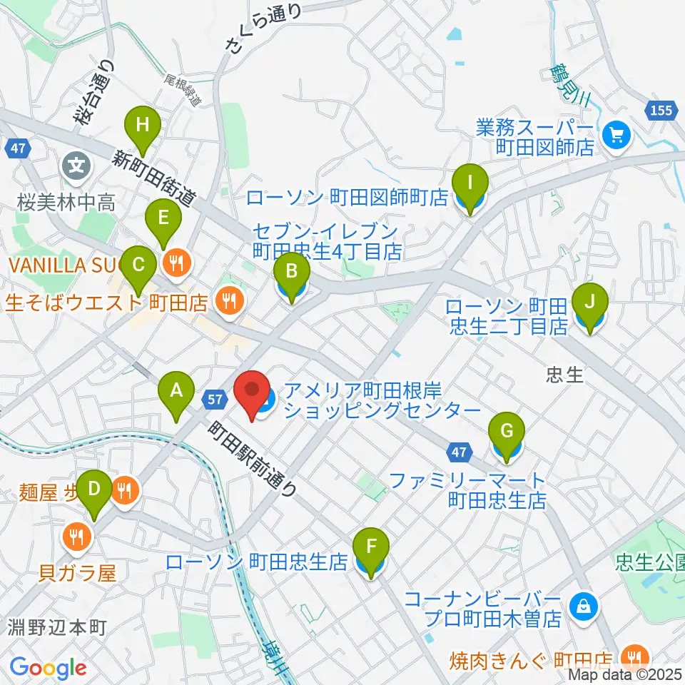 スガナミ楽器 町田根岸センター周辺のコンビニエンスストア一覧地図
