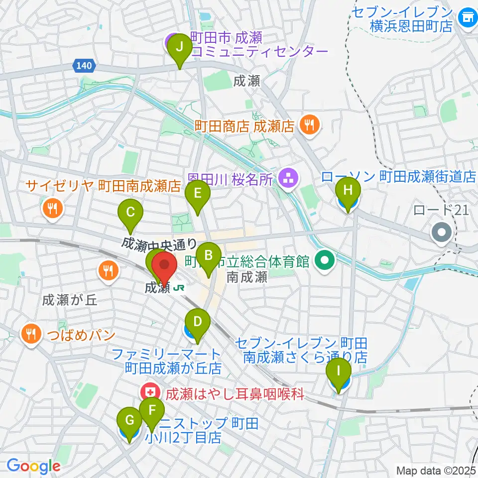 スガナミ楽器 成瀬センター周辺のコンビニエンスストア一覧地図