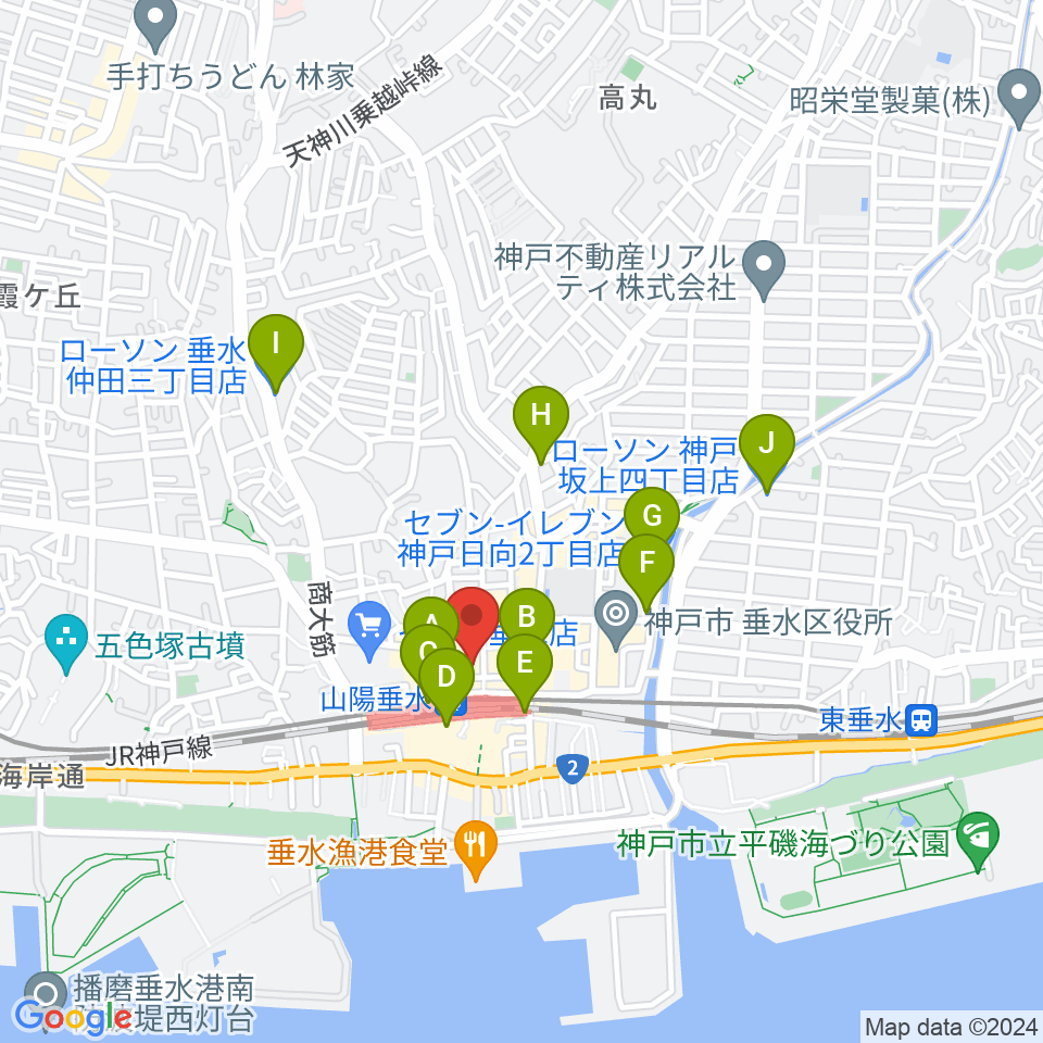 スガナミ楽器 垂水ミュージックセンター周辺のコンビニエンスストア一覧地図