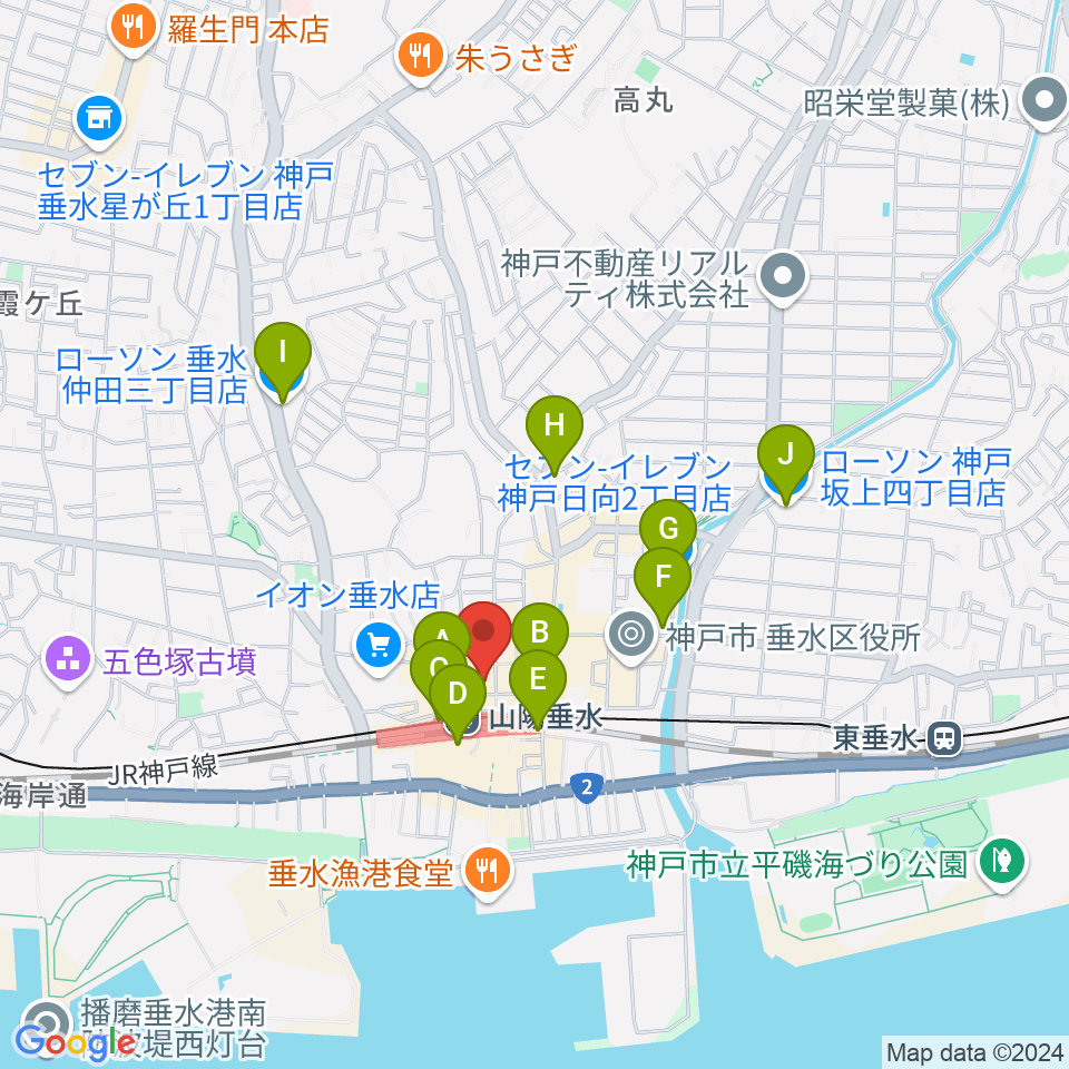 スガナミ楽器 垂水ミュージックセンター周辺のコンビニエンスストア一覧地図