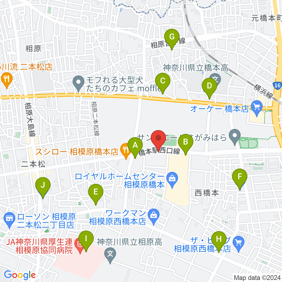 スガナミ楽器 西橋本センター周辺のコンビニエンスストア一覧地図