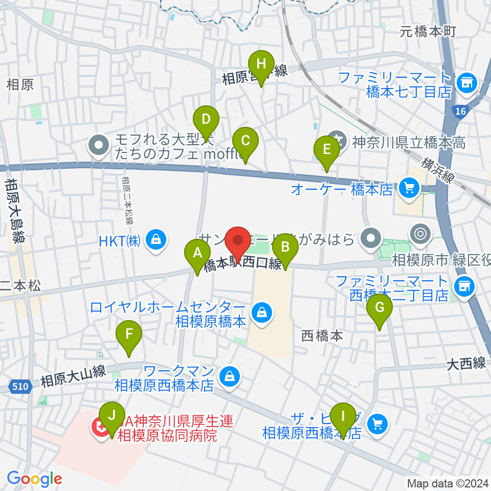 スガナミ楽器 西橋本センター周辺のコンビニエンスストア一覧地図