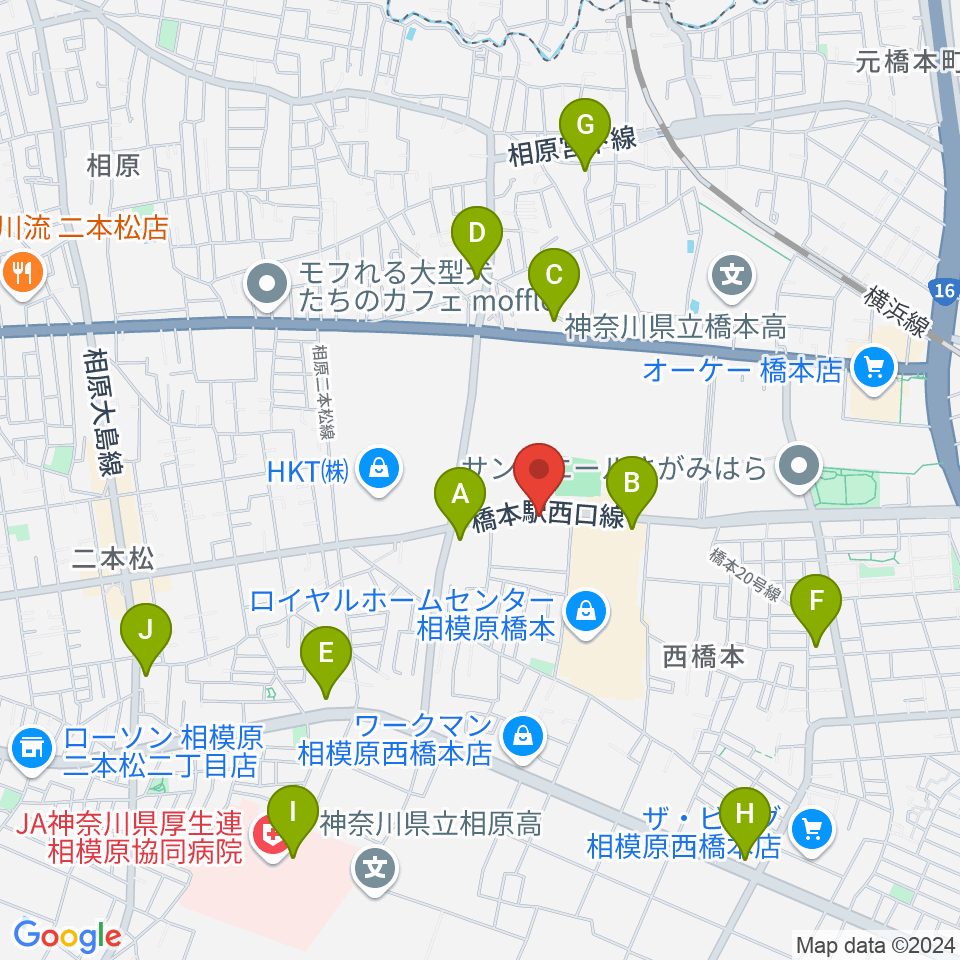 スガナミ楽器 西橋本センター周辺のコンビニエンスストア一覧地図