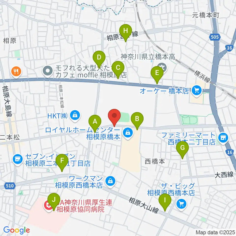 スガナミ楽器 西橋本センター周辺のコンビニエンスストア一覧地図