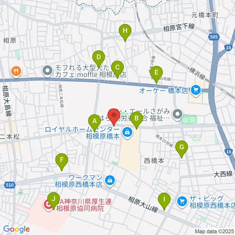 スガナミ楽器 西橋本センター周辺のコンビニエンスストア一覧地図