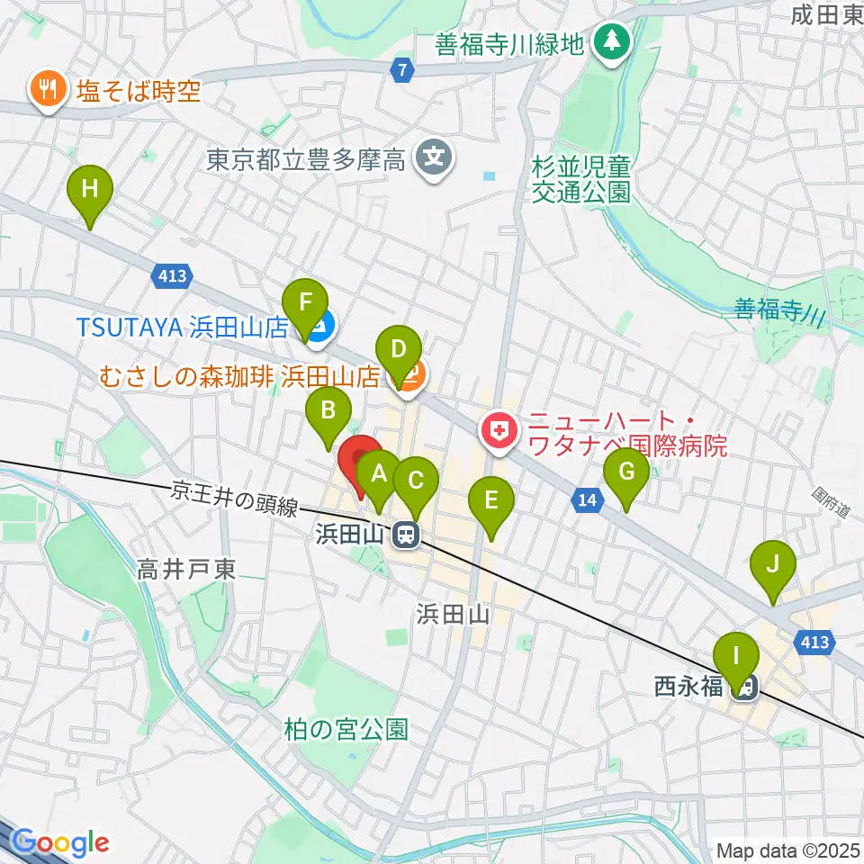 スガナミ楽器 浜田山センター周辺のコンビニエンスストア一覧地図