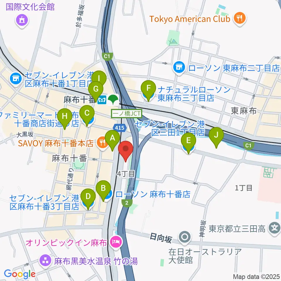 スガナミ楽器 麻布センター周辺のコンビニエンスストア一覧地図