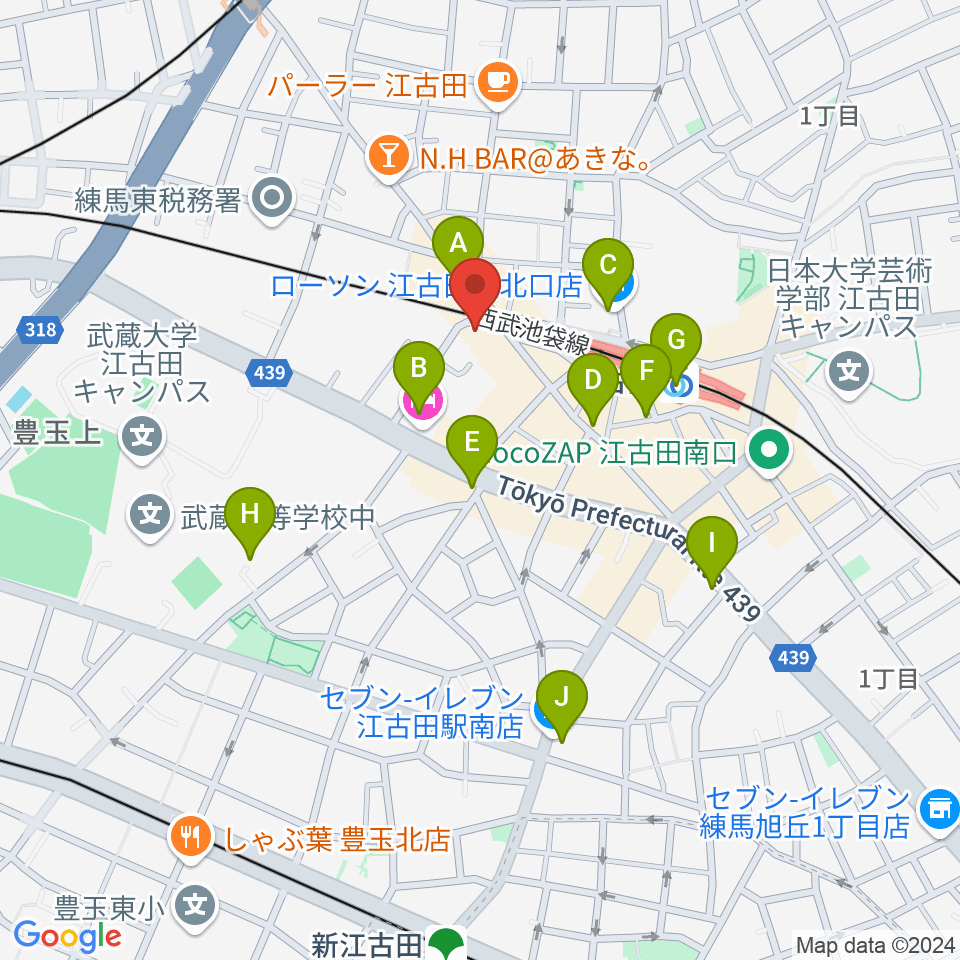 エークラスミュージック 江古田センター周辺のコンビニエンスストア一覧地図